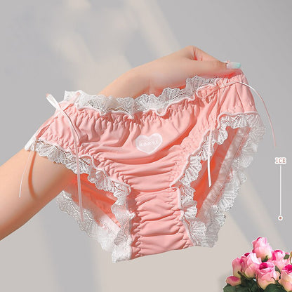 Japanese Style Soft Ice Silk Cute Lovely Sweety Lace Cotton Princess Cosplay Women Underwear Lolita Low Waist Breathable Panties