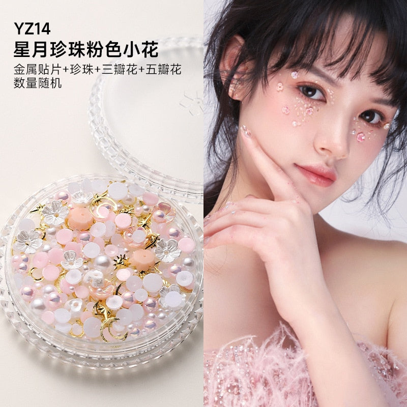 1Box Eyes Face Makeup Facial Decoration Patch Butterfly Diamond Pearl Adhesive Rhinestone Glitter Sequin DIY Nail Art Decoration