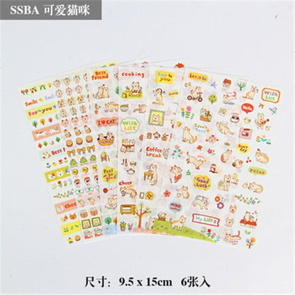 6pcs/lot  Waterproof Cartoon Cute Transparent Diy Decoration Stickers Korea Hand Account Stickers Kawaii Plastic Cup Stickers