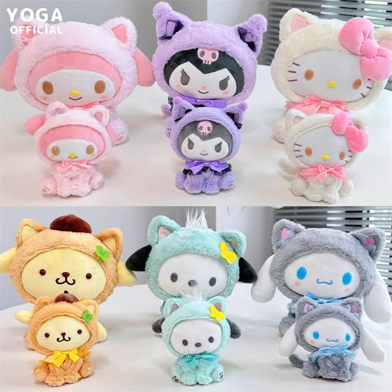 Hello Kitty Plush Keychains 10/20cm Sanrio Cinnamoroll Plush Doll Kuromi Bag Pendant Cartoon Accessories Children Birthday Gift