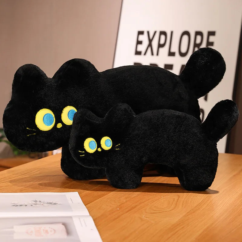 100cm Sleeping Giant Cat Plush Pillow Kawaii Big Eyes Flat Toys Soft Stuffed Animal Cartoon Doll Black Kitten Kitty Plushies Nap Sofa Bed Cushion Christmas Birthday Gift