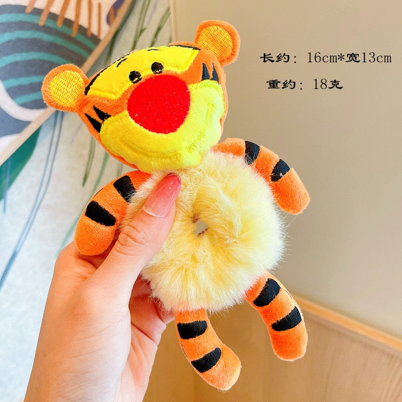 Women Girls Piglet Pooh Bear Tigger Hair Scrunchies Cat Rabbit Plush Elastic Hair Bands Sweet Pontail Holder Kids Hair Tie Hair