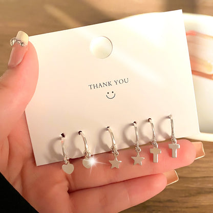 FNIO Korean Fashion Metal Love Heart Circle Drop Small Earrings for Women Trend Pendant Piercing Earrings Set Jewelry