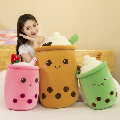 Real-life Bubble Tea Cup Plushes For Baby Cartoon Boba Plush Doll Giant Stuffed Fruit Toy Milk Tea Pillow Strawberry Knuffels