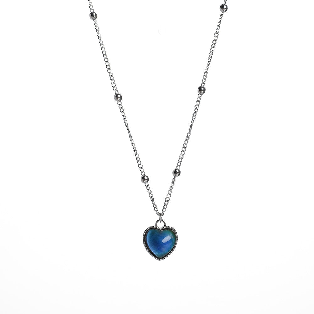 Thermochromic Mood Monitor Heart Pendant Necklace Color Change As Emperature Women Girls Clavicle Chain Necklaces Lover Jewelry