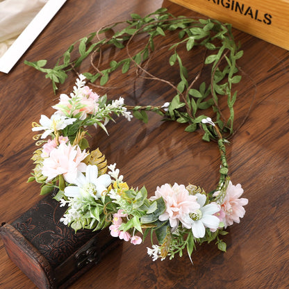 Bohemian Rattan Flower Vines Crown Headband for Bride Wedding Hair Accessories Girls Floral Wreath Head Band Hairstyles Headdres
