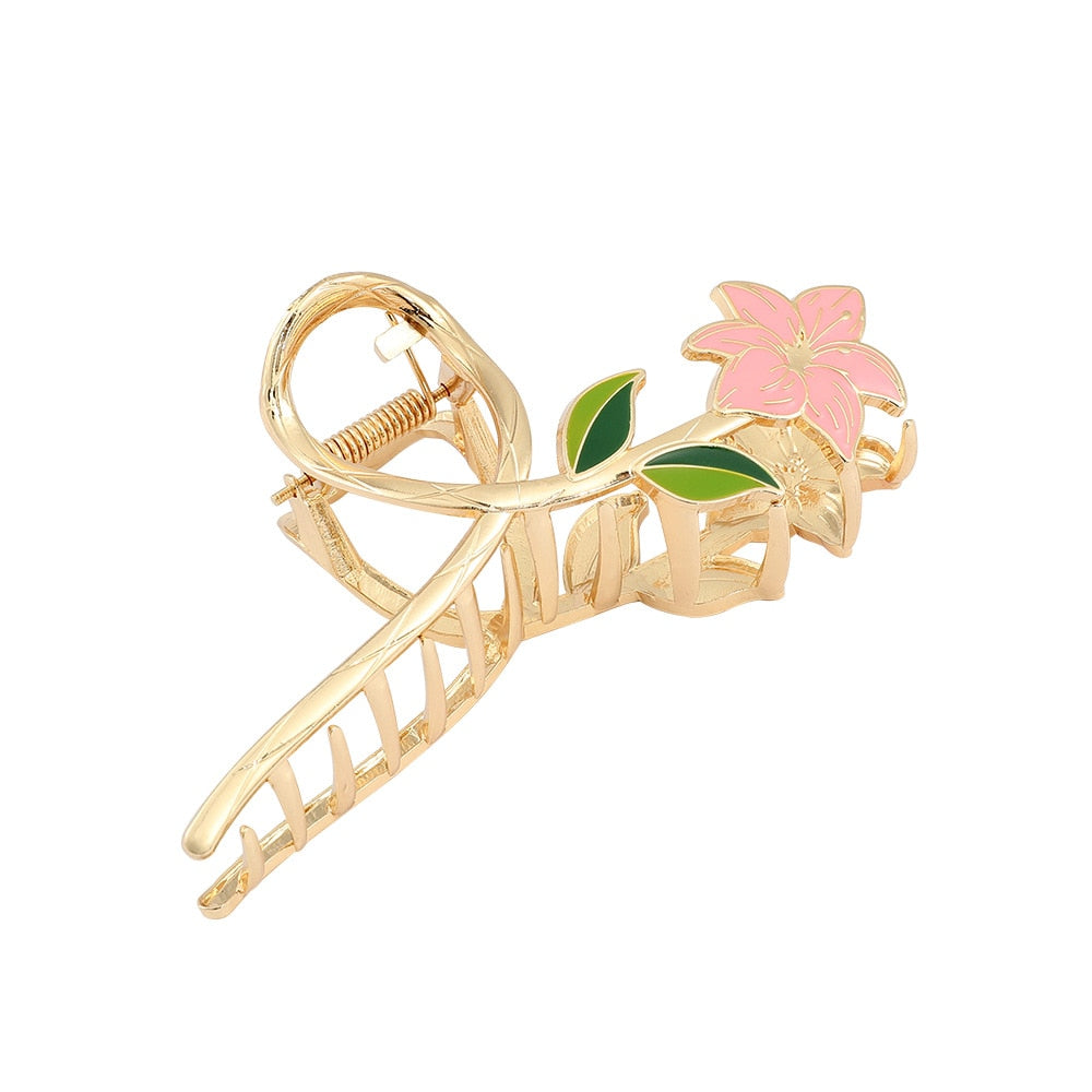 New Korean Vintage Flowers Large Metal Hair Claw Clip Ponytail Women Butterfly Shark Alloy Hair Claw Barrette Hair Accessories