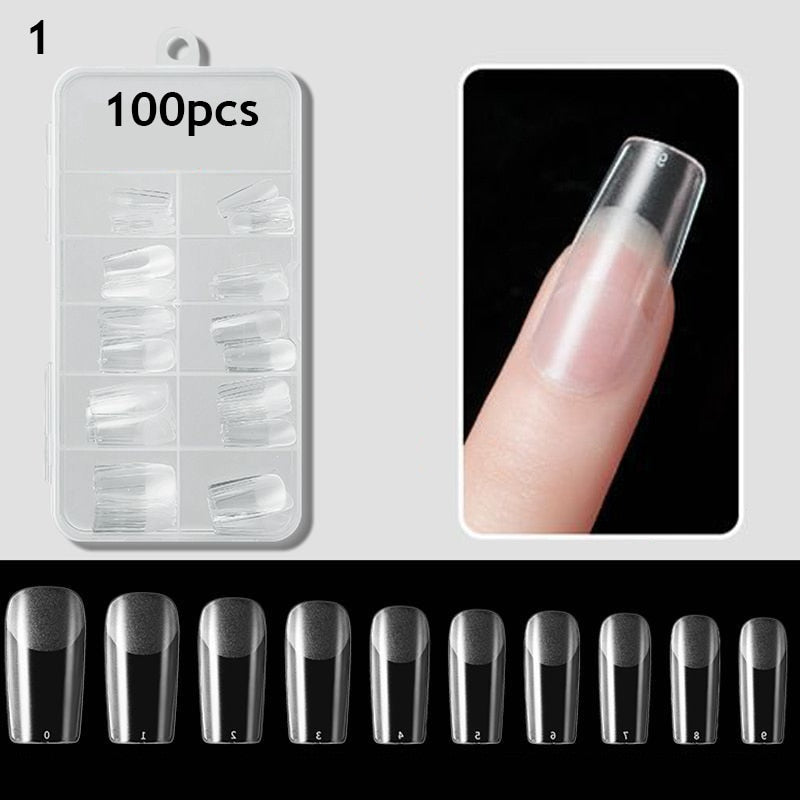 100Pcs Fake Nail Nails Extension Transparent Acrylic Nail Seamless Full/Half Cover Beauty Nail Decor French Nail Manicure Tools