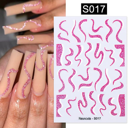 Harunouta Simple Flowers 3D Nail Stickers Gold Heart French Tip Lines Leopard Print Design Adhesive Sliders Manicure Nail Decals