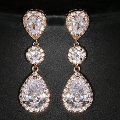 Luxury Zircon Wedding Long Dangle Earrings with Round Water Drop Elegant CZ Earrings for Women Bridal Wedding Jewelry Dress