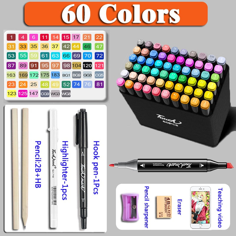 Vibrant Colors 168pcs Marker Set Double Ended Pens for Artists - Manga Drawing School Art Supplies