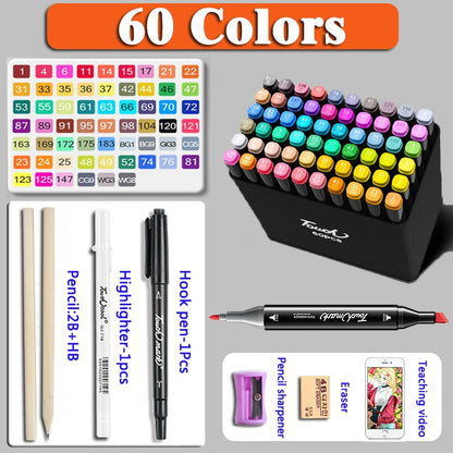 Vibrant Colors 168pcs Marker Set Double Ended Pens for Artists - Manga Drawing School Art Supplies