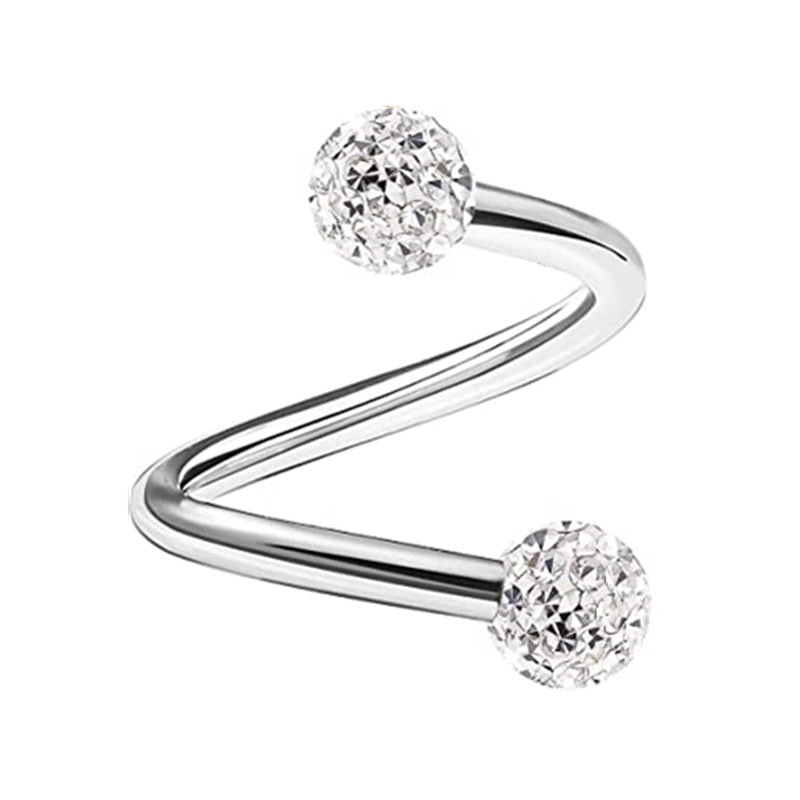 1PCS Stainless Steel Crystal Twist Helix Earring Cartilage Jewelry S Shape Labret Piercing Lip Ring Twist Tragus Earring Stud