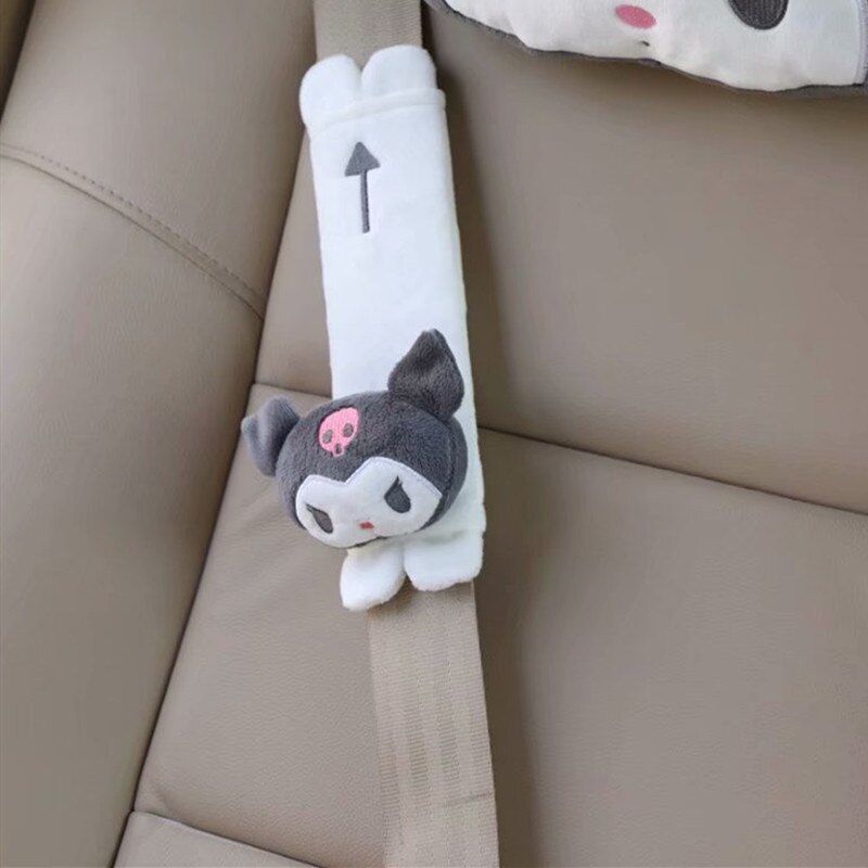 Cute Sanrio Kuromi My Melody Car Seat Pillow Plushie Pink Car Headrest Neck Pillow And Seat Belt Cartoon Stuffed Animal Plush Head Cushion Neck Support