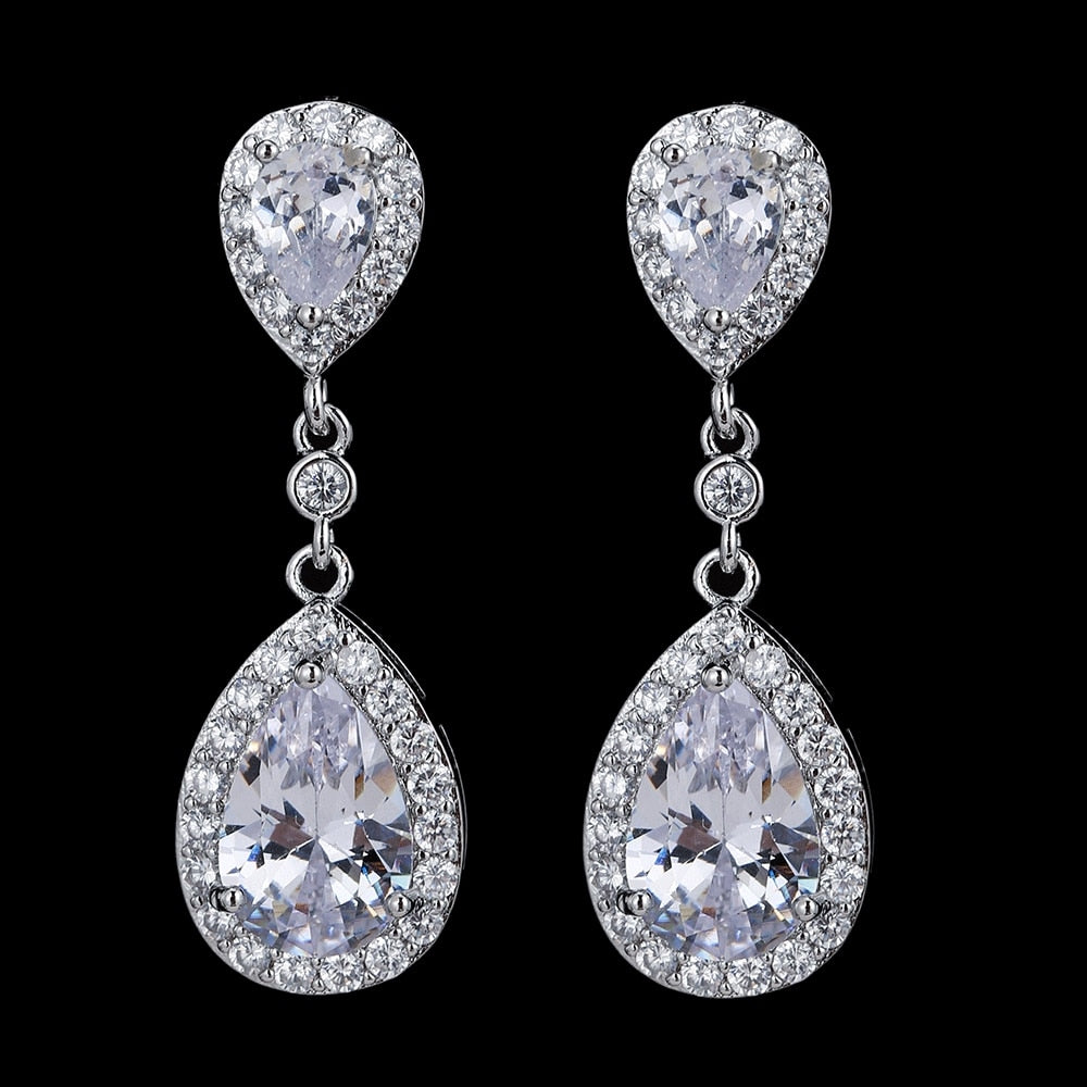 Luxury Zircon Wedding Long Dangle Earrings with Round Water Drop Elegant CZ Earrings for Women Bridal Wedding Jewelry Dress