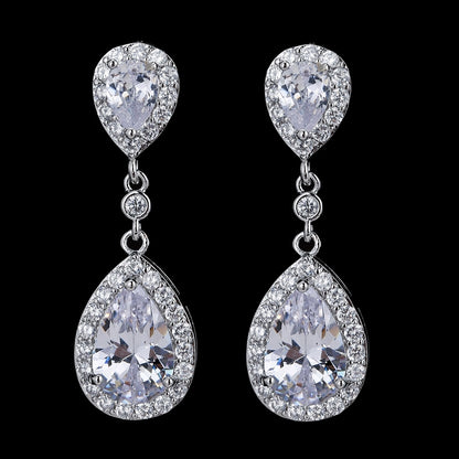 Luxury Zircon Wedding Long Dangle Earrings with Round Water Drop Elegant CZ Earrings for Women Bridal Wedding Jewelry Dress