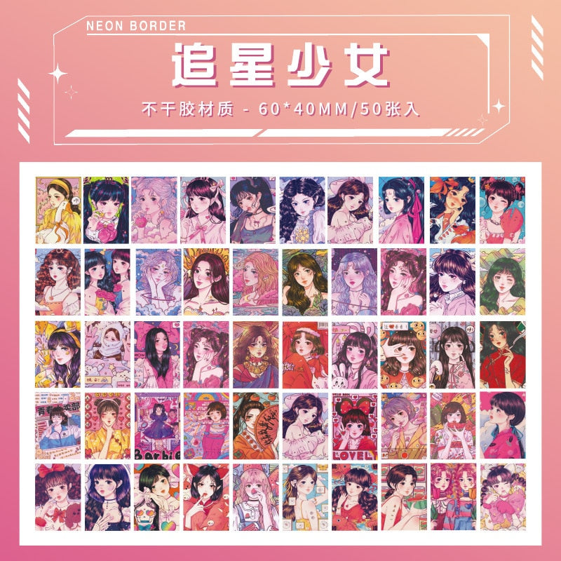 50sheets Cute Fashion girl Decorative Stickers Book Art Craft Scrapbooking Label Diary Japanese Stationery Album Journal Planner