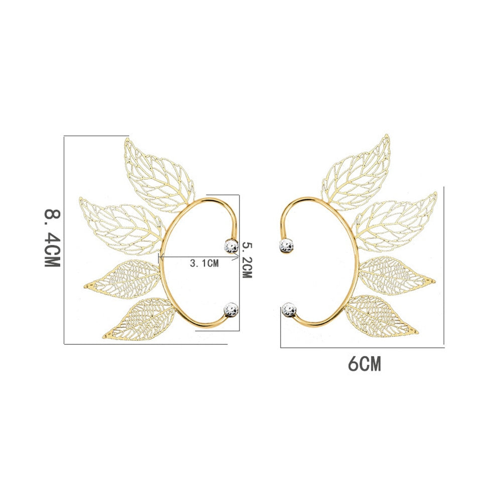 1 Pc Chic Elf Ear Cuff Maple Leaf Hollowed Zircon Leaf Cosplay Fairy Earring Clips for Women Girls Wedding Ear Cuff Jewelry