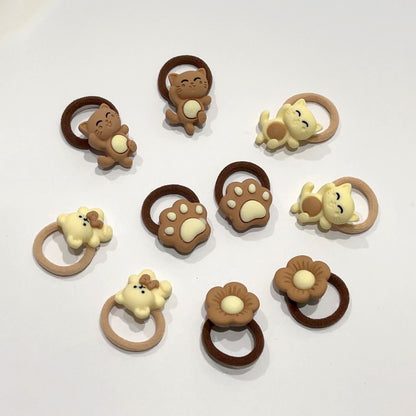 10pcs/Set Cute Bear Rabbit Finger Hair Ties Baby Toddler Elastic Mini Cartoon Animal Flower Ponytail Holder Hair Ropes For Girls