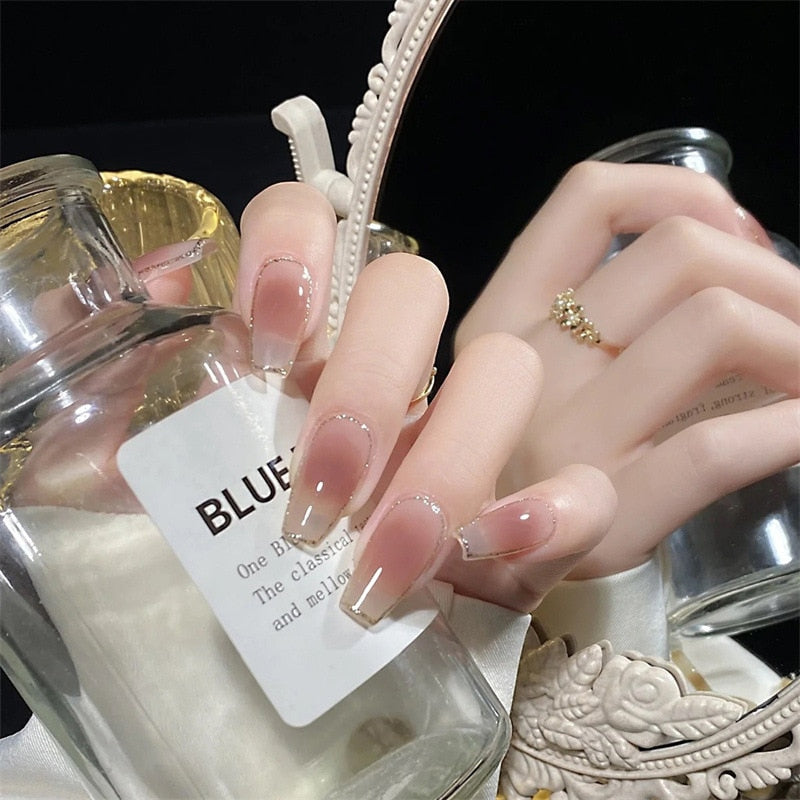 24pcs Wearable Pink Press On Fake Nails Tips With Glue false nails design Butterfly Lovely Girl false nails With Wearing Tools