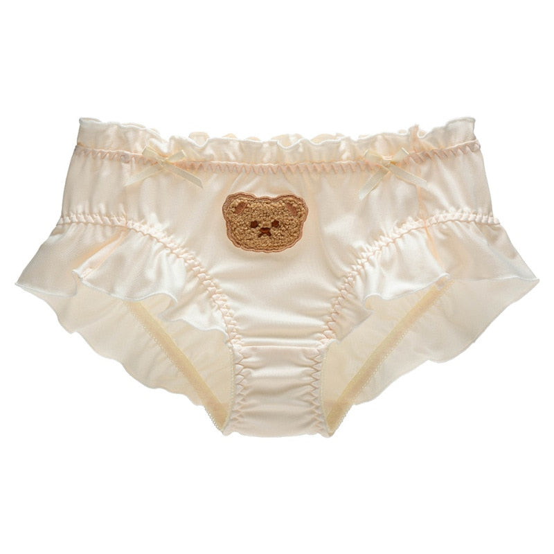 4XL Large Size Women Cute Lovely Sweety Japanese Style Lolita Panties Bear Embroidery Soft Ruffles Underwear