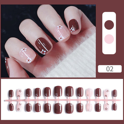 24pcs Sweet Summer Fake Nails Patches Pink Glitter Nude Press on Nails Women Wearable Nail Art Stickers Full Finished False Nail