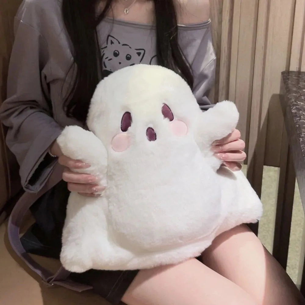 Kawaii White Little Ghost Backpacks Funny 3D Plush Doll Classic Backpacks Plush Doll Bag Shoulder Bags Halloween Decorations