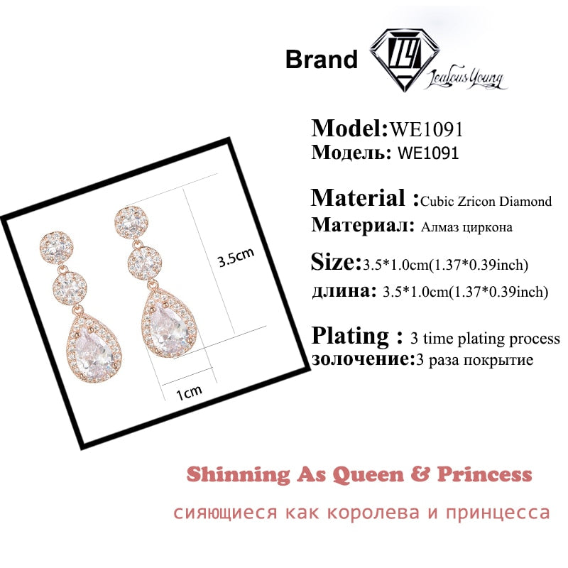Luxury Zircon Wedding Long Dangle Earrings with Round Water Drop Elegant CZ Earrings for Women Bridal Wedding Jewelry Dress