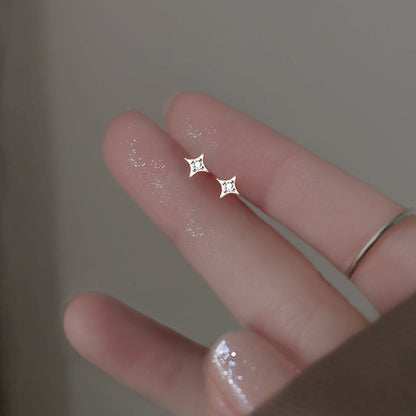 Simple Piercing Stud Earrings for Women Star Moon Zircon 925 Silver Needles Tragus Cartilage Asymmetry Pendiente Plata Jewelry
