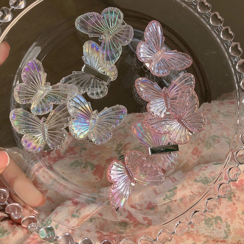 5Pcs Fashion Girls Transparent Butterfly Pink Hairpin Children Heart Shape Hair Clips Women Barrettes Headband Hair Accessories