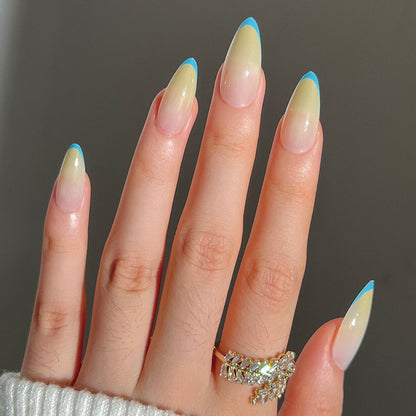 24Pcs Almond Fake Nail Gradient Simple French False Nails Daisy Flower Design Manicure Nails Detachable Full Cover Press On Nail