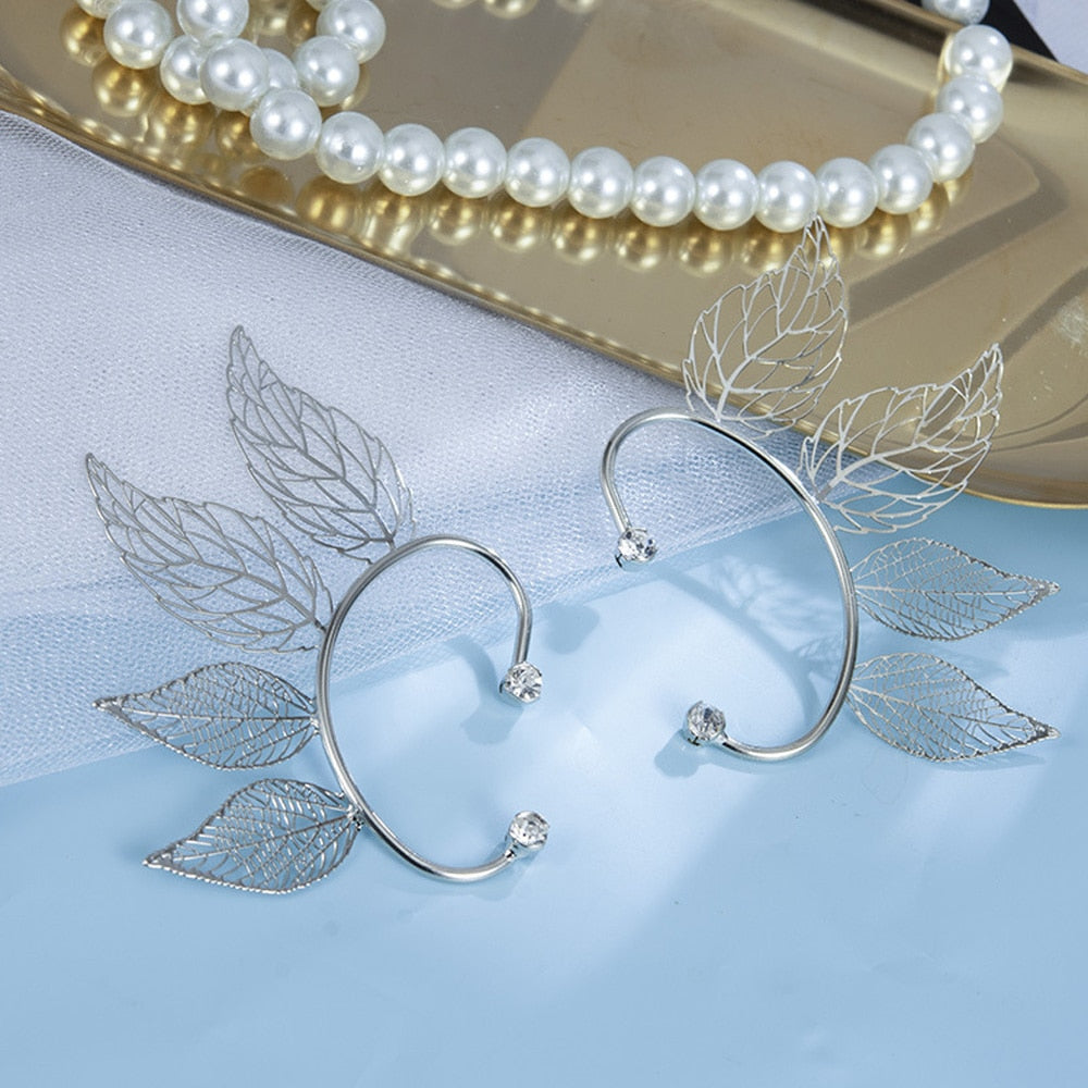 1 Pc Chic Elf Ear Cuff Maple Leaf Hollowed Zircon Leaf Cosplay Fairy Earring Clips for Women Girls Wedding Ear Cuff Jewelry