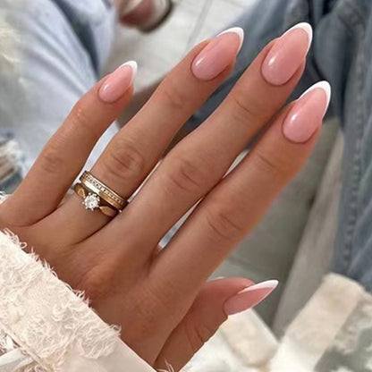 24Pcs Almond Fake Nail Gradient Simple French False Nails Daisy Flower Design Manicure Nails Detachable Full Cover Press On Nail