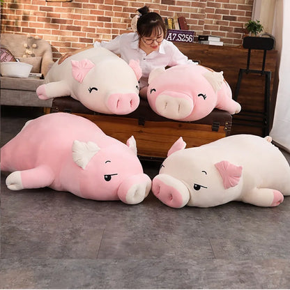 40~110cm Squishy Pig Stuffed Doll Lying Plush Piggy Toy White/Pink Animals Soft Plushie Hand Warmer Blanket Kids Comforting Gift