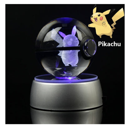 Pokémon Crystal Poké Ball: Pikachu Charizard Eevee Mew Mewtwo Bulbasaur Squirtle Jolteon Charmander Snorlax Dragonite LED Night Light Base Display Model Gift