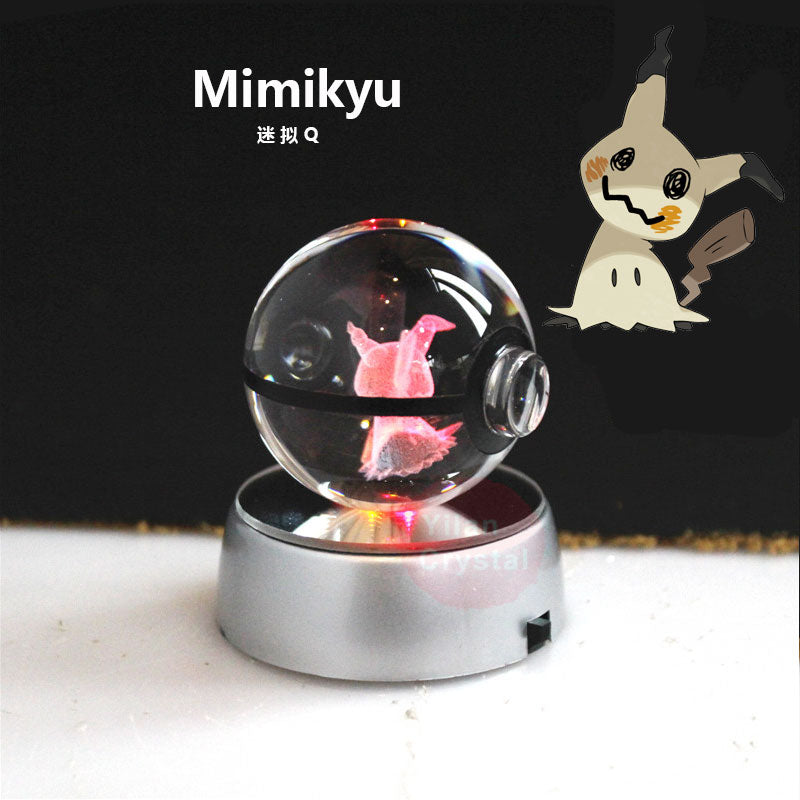 Pokemon Crystal Ball 3D Toys Snorlax Mewtwo Pikachu Figures Pokémon Engraving Model with LED Light Base Kids Gift Collectable