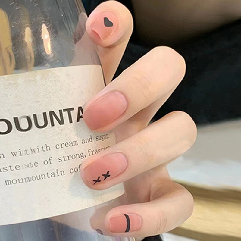 24Pcs Ballerina False Nails with Glue Short Nail Beauty Tools Press on Fake Nails Full Cover Artificial Nails Tips Manicure