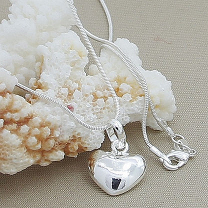 hot sale 925 Stamp Silver color Solid Heart Necklace 18-30 Inch Snake Chain For Women Girl Wedding Charm Fashion Jewelry luxury