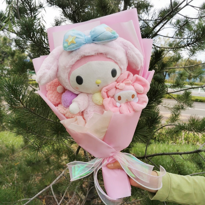 Cartoon My Melody Kuromi Cinnamoroll Kt Cat Hello Kitty Plush Doll Toy Sanrio Bouquet Gift Box Valentine's Day Christmas Graduation Gifts