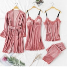 JULY'S SONG Pink 7 Pieces Women's Pajamas Sets Faux Silk Striped Pyjama Women's Pajamas Sleepwear Sets Spring Summer Homewear