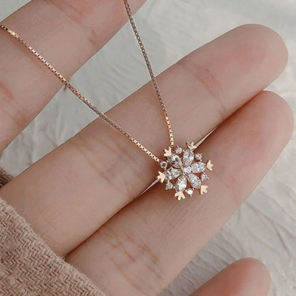 Exquisite Cherry Blossoms Flower Necklace For Women Crystal Zircon Rose Heart Butterfly Clavicle Chain Wedding Romantic Jewelry