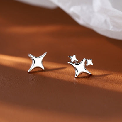 Simple Piercing Stud Earrings for Women Star Moon Zircon 925 Silver Needles Tragus Cartilage Asymmetry Pendiente Plata Jewelry