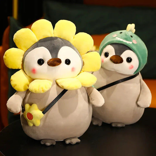 25cm Kawaii Penguin Plush Toys Lovely Penguin Turn to Dinosaur Sun Flower Dolls Stuffed Soft Pillow Doll Toys for Kids Girl Gift