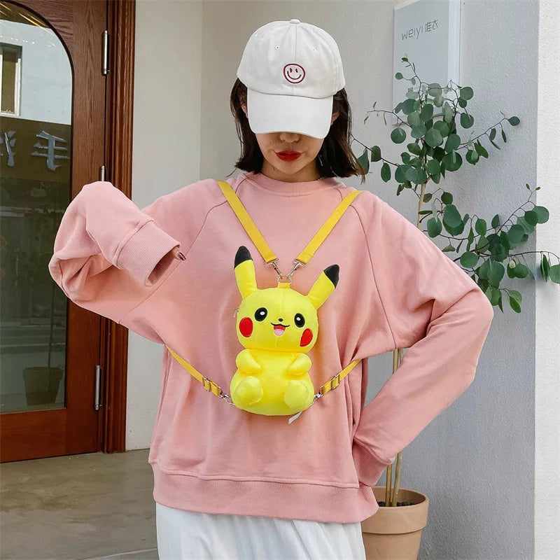 Pokemon Pikachu Plush Backpack Japanese Anime Cartoon Video Game Animals Children's Schoolbags Doll Christmas Birthday Gifts