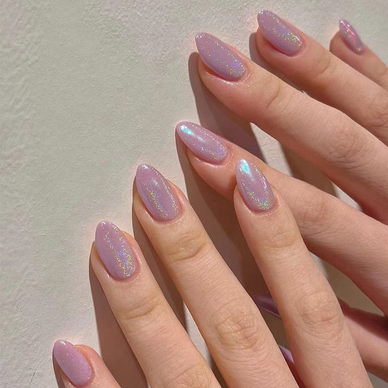 24PCS/box Mid-length  stiletto nail tips Gradients wear full cover paragraph fashion Manicure patch false fingernails for girls