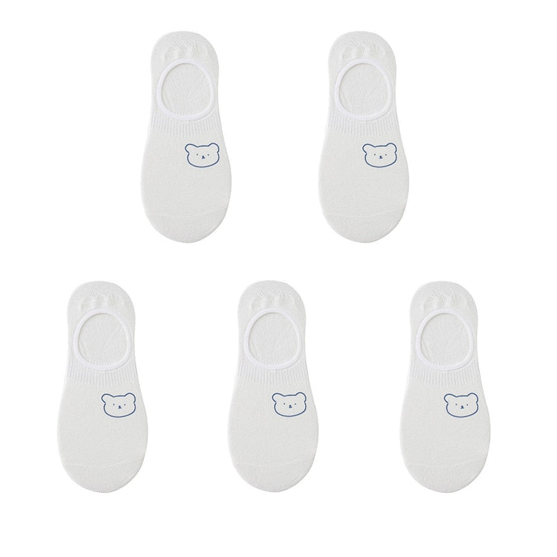 Women's cotton ankle socks, socks designed by rabbits, cows, hearts, warm and informal animals, 5 pairs of 10 pieces