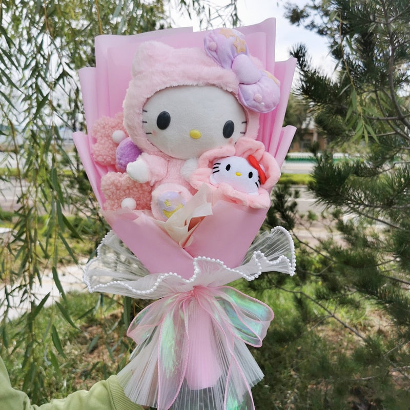 Cartoon My Melody Kuromi Cinnamoroll Kt Cat Hello Kitty Plush Doll Toy Sanrio Bouquet Gift Box Valentine's Day Christmas Graduation Gifts