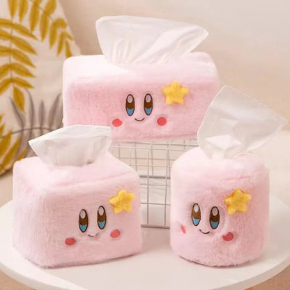 Kawaii Anime Star Kirby Plush Toy Cartoon Tissue Box Car Tissue Storage Box Desktop Pink Tissue Holder Case Home Decoration