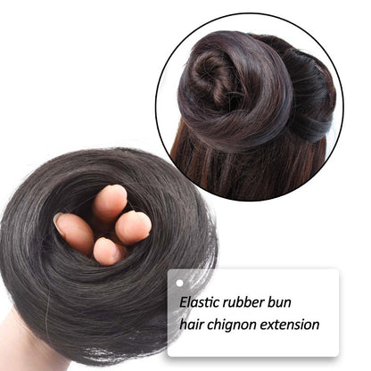 Jeedou Messy Bun Chignon Donut Hair Pad Elastic Hair Rope Rubber Band Synthetic Hairpiece Black Gary Brown Color