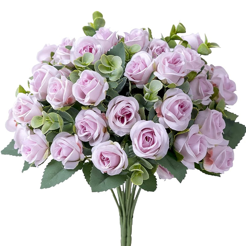 10 Heads Artificial Flower Silk Rose white Eucalyptus leaves Peony Bouquet Fake Flower for Wedding Table Party Vase Home Decor